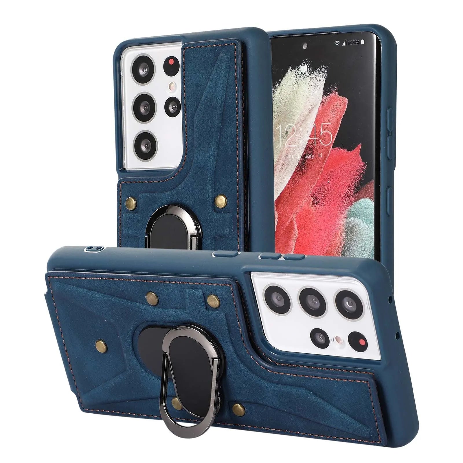 Finger Ring Buckle Multi Card Leather Case Phone Case - Bellarte Enchanté Finger Ring Buckle Multi Card Leather Case Phone Case